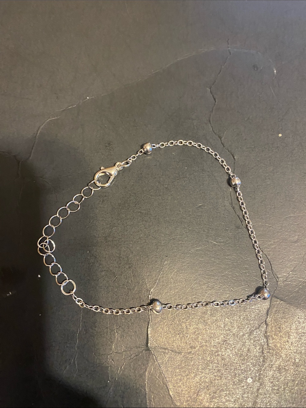 Sterling Silver Bead Station Anklet - Silver